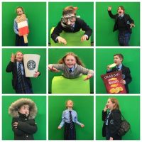 children experimenting with a green screen