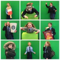 children experimenting with a green screen